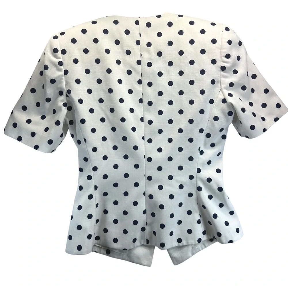 Kasper for ASL Vintage White Navy Polka Dot Short Sleeve Blazer Jacket Size 6
